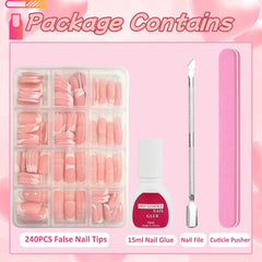 240 Stück Falsche Nägel Tips Set - Französisch Falsche Nägel Zum Aufkleben - Künstliche Nägel Medium Quadrat Ballerina Nail Art Manucure Faux Ongles Für Damen Und Frauen (French Medium Ballerina)