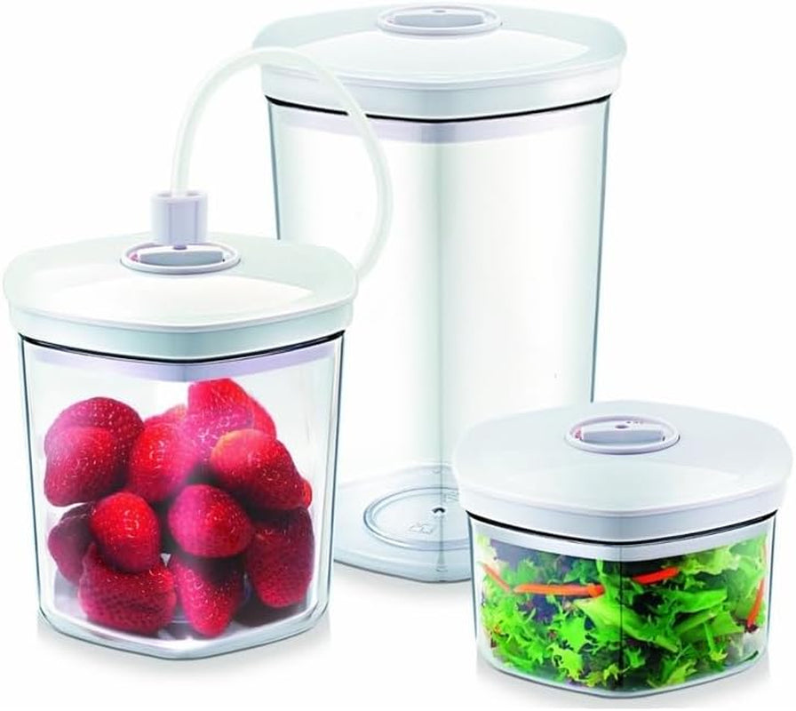 Ensemble de récipients sous vide CASO, récipient incassable et lavable au lave-vaisselle, 3 récipients sous vide pour aliments et liquides sensibles à la pression, convient à toutes les machines sous vide CASO avec raccord de tuyau, boîtes de conservation alimentaires empilables Naty Shop Single