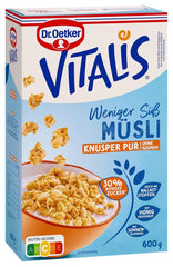 Dr. Oetker Vitalis Less Sweet Crunchy Pure : Muesli croquant avec 30 % de sucre en moins, paquet de 5 (5 x 600 g)