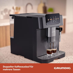 Machine à expresso entièrement automatique GRUNDIG KVA 6230 avec mousseur à lait, moulin en acier inoxydable avec 13 niveaux de mouture, réservoir à grains 250 g, réservoir d'eau amovible 2 litres, pression de pompe 19 bar, écran tactile, noir