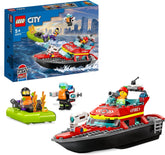 LEGO 60373 City Feuerwehrboot, Spielzeug, das im Wasser schwimmt, mit Rennboot, 3 Minifiguren und Jetpack, Feuerwehr-Boot-Spielzeug Geschenkidee für Jungen und Mädchen ab 5 Jahren