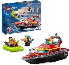 LEGO 60373 City Feuerwehrboot, jeu, l'eau dans l'eau, avec Rennboot, 3 figurines et Jetpack, Feuerwehr-Boot-Spielzeug conçu pour les jeunes et les filles à partir de 5 ans