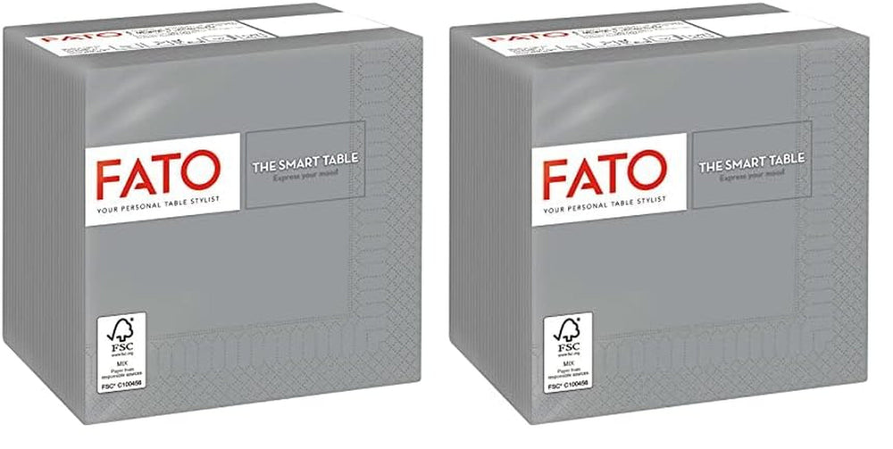 - Serviettes en papier jetables, Idéales pour apéritifs et cocktails, Paquet de 100 serviettes, Taille 24X24, Plié 4 fois, 2 couches, Couleur Gris, Papier 100% pure cellulose, Certificat Fsc