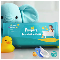 Lingettes humides Pampers Fresh Clean, 15 paquets de 80 lingettes, 1 200 lingettes au total, parfum léger, convient également aux mains et au visage