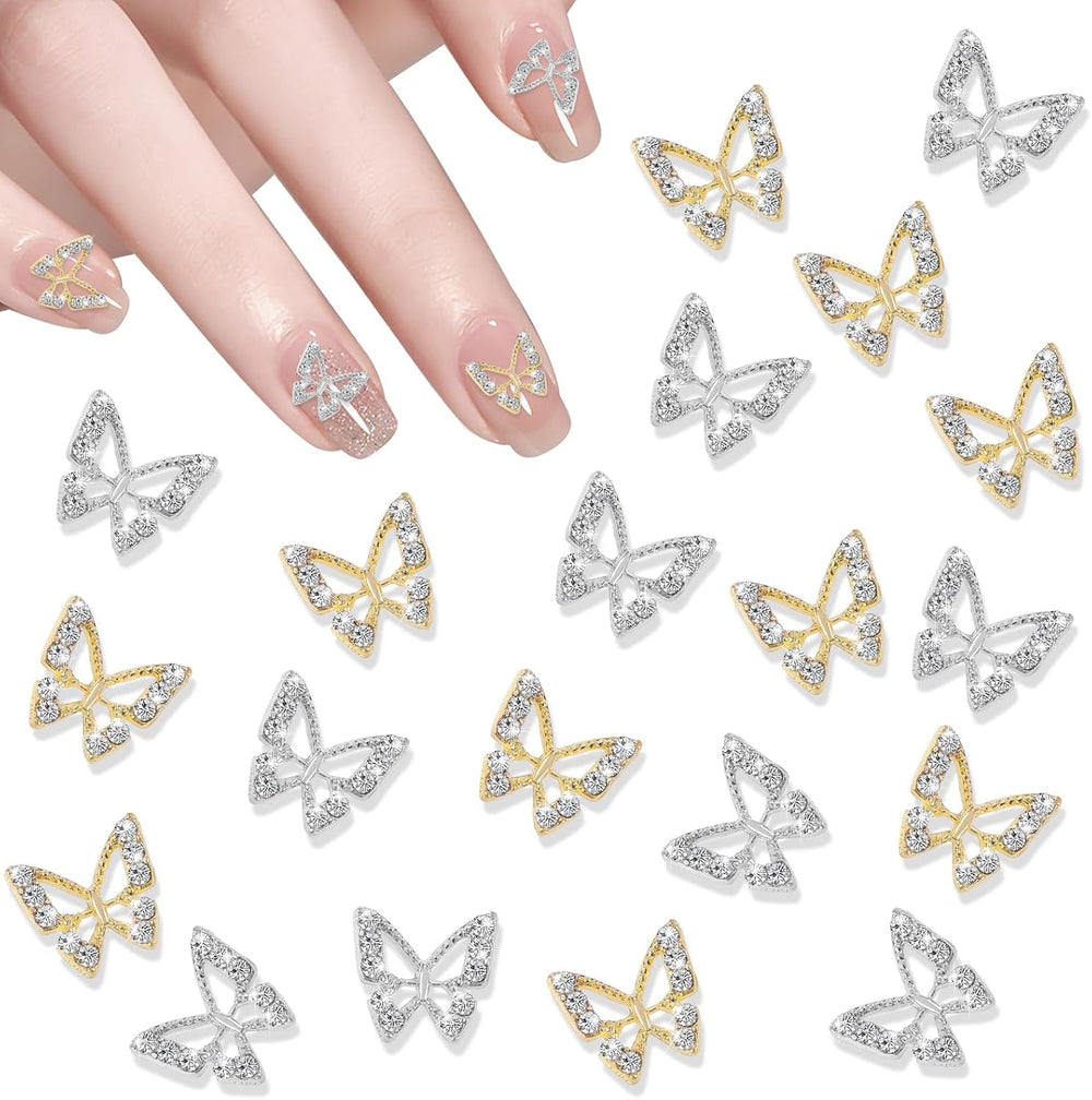 20 bucăți de pandantive pentru unghii cu fluturi cu sclipici, pietre decorative pentru unghii, pietre pentru unghii, nail art cu fluturi, strasuri, pandantive pentru unghii de Ziua Îndrăgostiților, decorare DIY pentru huse de telefon mobil