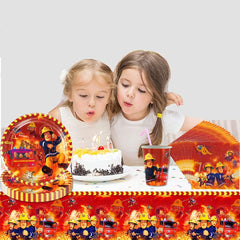 Set de veselă cu tematică de pompieri, accesorii pentru veselă pentru petrecere, decorațiuni pentru ziua de naștere a pompierilor, 61 de piese, pentru 20 de invitați