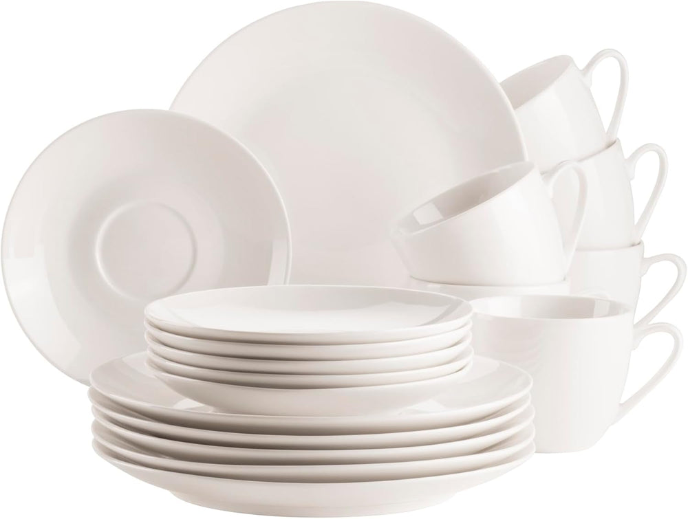 MÄSER 934105 Seria Belmira, serviciu clasic de cafea pentru 6 persoane, set de cafea cu 18 piese, atemporal, elegant, delicat, porțelan, alb