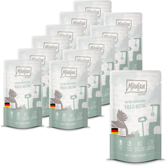 MjAMjAM - Hrană umedă premium pentru pisici - Pungă compresibilă - DUO cu carne de vițel și hering rafinate, pachet de 12 (12 x 125g), fără cereale