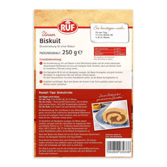 RUF Biskuit Teig, Backmischung Für Einen Saftigen Biskuitteig, Gelingsicher Und Schnell Zuberitet, Zur Herstellung Von Biskuitrollen, Biskuitkuchen or tortenboden, 1 X 250G Naty Shop