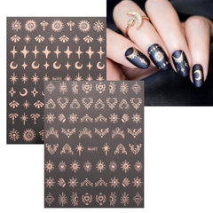 JMEOWIO Nagelsticker Mond Stern 10 Blatt Nail Art Sticker Selbstklebend Nagelaufkleber Roségold Dekoration Nageldesign Zubehör