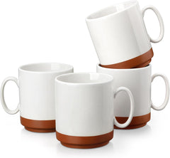 Ensemble de tasses à café MALACASA, ensemble de tasses en grès de 350 ml pour 4 personnes, tasses à café modernes pour thé, jus, latte, cappuccino, chocolat chaud. Va au lave-vaisselle et au micro-ondes, série TARA, blanc kaki