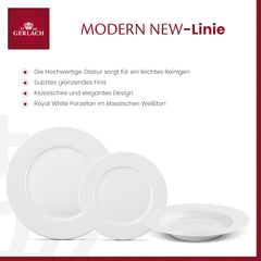 Service de table Gerlach 1760 - 18 pièces - Service de table pour 6 personnes - Service d'assiettes - Porcelaine moderne, blanc