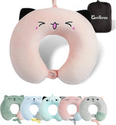 Pernă pentru gât, pernă pentru gât copii pentru călătorii cu avionul, mașina, trenul, pernă de călătorie cu spumă de memorie pentru adulți, pernă în formă de U cu motiv drăguț de animale, pernă Capac detașabil (roz2) Perne ortopedice cervicale Naty Shop Roz2
