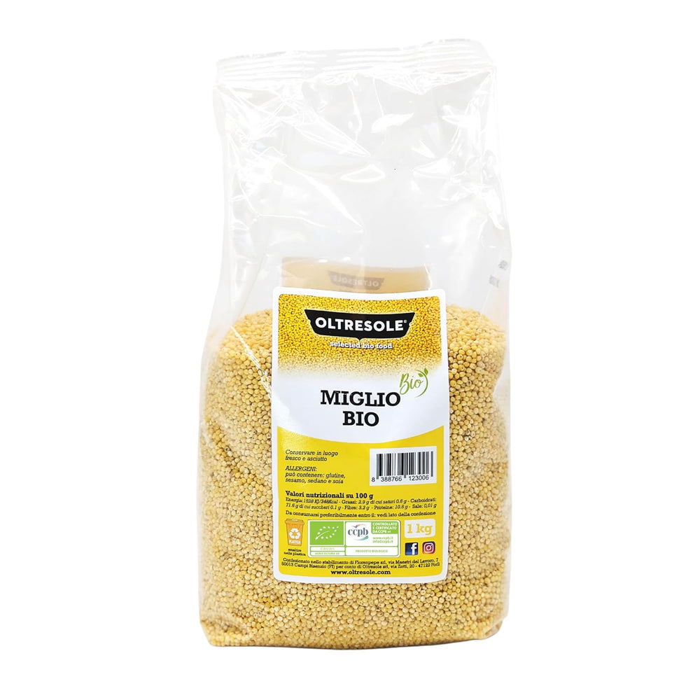 Millet biologique 1 kg, grains biologiques riches en fibres et minéraux, grains de millet jaune pour la consommation, emballage idéal pour la famille