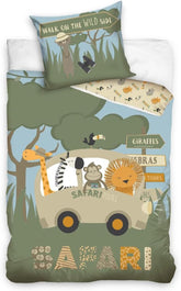 Set de lenjerie de pat pentru copii, animale, 100% bumbac cu fermoar Lenjerie de pat - copii Naty Shop Safari
