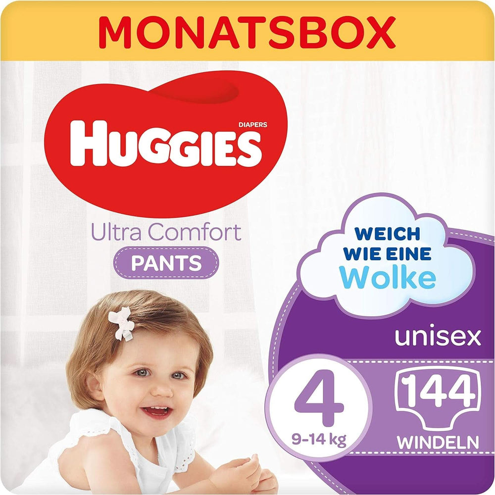 Pantalon Huggies Ultra Comfort taille 4, 9-14 kg, Pour les enfants actifs, Avec indicateur d'humidité et technologie de ceinture nuageuse, 144 couches Mère et Enfant Naty Shop