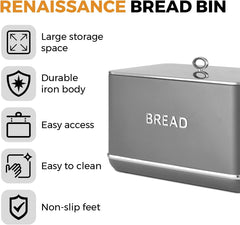 Corbeille à pain Tower T826175GRY Renaissance, capacité 16 l, couvercle simple, gris Boîtes de conservation Naty Shop