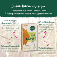 Feuilles de lasagnes à l'épeautre entier biologique, 250 g | Sort de Déméter des Alpes souabes | Saveur délicate de noix pour les lasagnes et les ragoûts