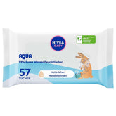 NIVEA Baby AQUA Feuchttücher, Baby Feuchttücher Zur Sanften Reinigung Empfindlicher Haut, Hypoallergene Und Parfümfreie Feuchttücher Für Babies Mit 99% Wasser (1 X 57 Stück) Lingettes humides pour bébé Naty Shop 57 Stück (1Er Pack)
