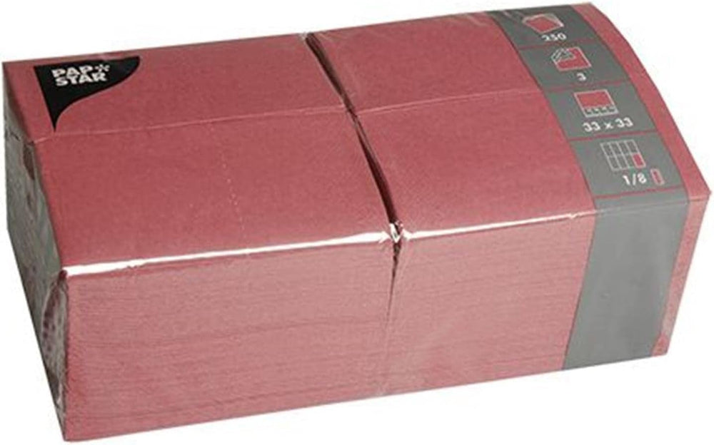 Papstar 84577 250 mouchoirs, 3 épaisseurs, pli 1/8, 33 cm x 33 cm, Bordeaux