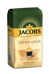 Café en grains Jacobs Café Crema Gold 1kg – Corsé, aromatique, aux notes fruitées, grains Arabica et Robusta, intensité 5/10, idéal pour Café Crema (pack de 3)