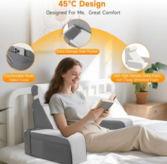 Grand coussin de lecture avec repose-nuque et accoudoirs amovibles, coussin de dossier pour lit, coussin de dos ergonomique avec bras, poche et housse lavable pour lire et regarder la télévision.