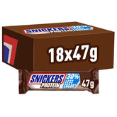 Barres protéinées au chocolat Snickers - Saveur riche avec caramel, noisettes et nougat, emballage en vrac 18x47g