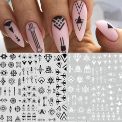 12 Blatt Nagelsticker Geometrisch Nagelaufkleber Selbstklebend Schwarz-Weißes Mysteriöses Dreieck Nail Art Sticker Dekoration Nageldesign Zubehör