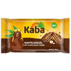Barres napolitaines Kaba 40g, 4 barres croquantes fourrées de gaufrettes et de fine crème de noisettes, en multipack au goût original Kaba