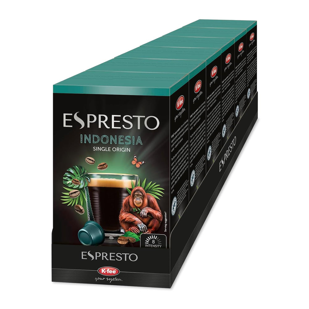 ESPRESTO Single Origin Indonesia Lungo, compatible avec K-fee & ALDI EXPRESSI*, Kaffeekapseln, würzig & schokoladig, RFA zertifiziert, 96 Kapseln
