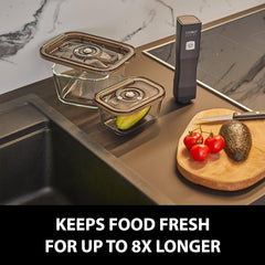Set Caso Vacu OneTouch Eco, machine sous vide manuelle, comprenant 3 récipients sous vide en verre et VacuBoxx Eco-Duo S - récipient fraîcheur sous vide / 2 récipients de 500 ml chacun Boîtes de conservation alimentaire Naty Shop