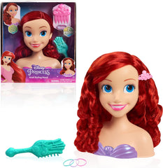 Tête de cheveux de princesse Disney Ariel Just Play, 20 cm, avec accessoires, ensemble de 7 pièces, jouet à cheveux rouges pour enfants de 3 ans et plus