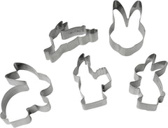 Set de 5 forme de biscuiți cu iepuraș de Paște, forme de biscuiți, forme de biscuiți și fondant, forme de biscuiți din oțel inoxidabil de înaltă calitate, ajutor de bucătărie, culoare: argintiu