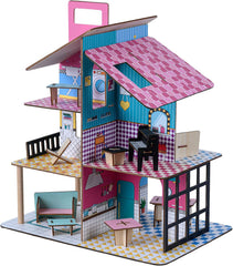 Casă de păpuși din lemn pentru copii Olivia's Little World 360, păpuși de 8,9 cm și 12 accesorii, multicoloră, TD-13260C