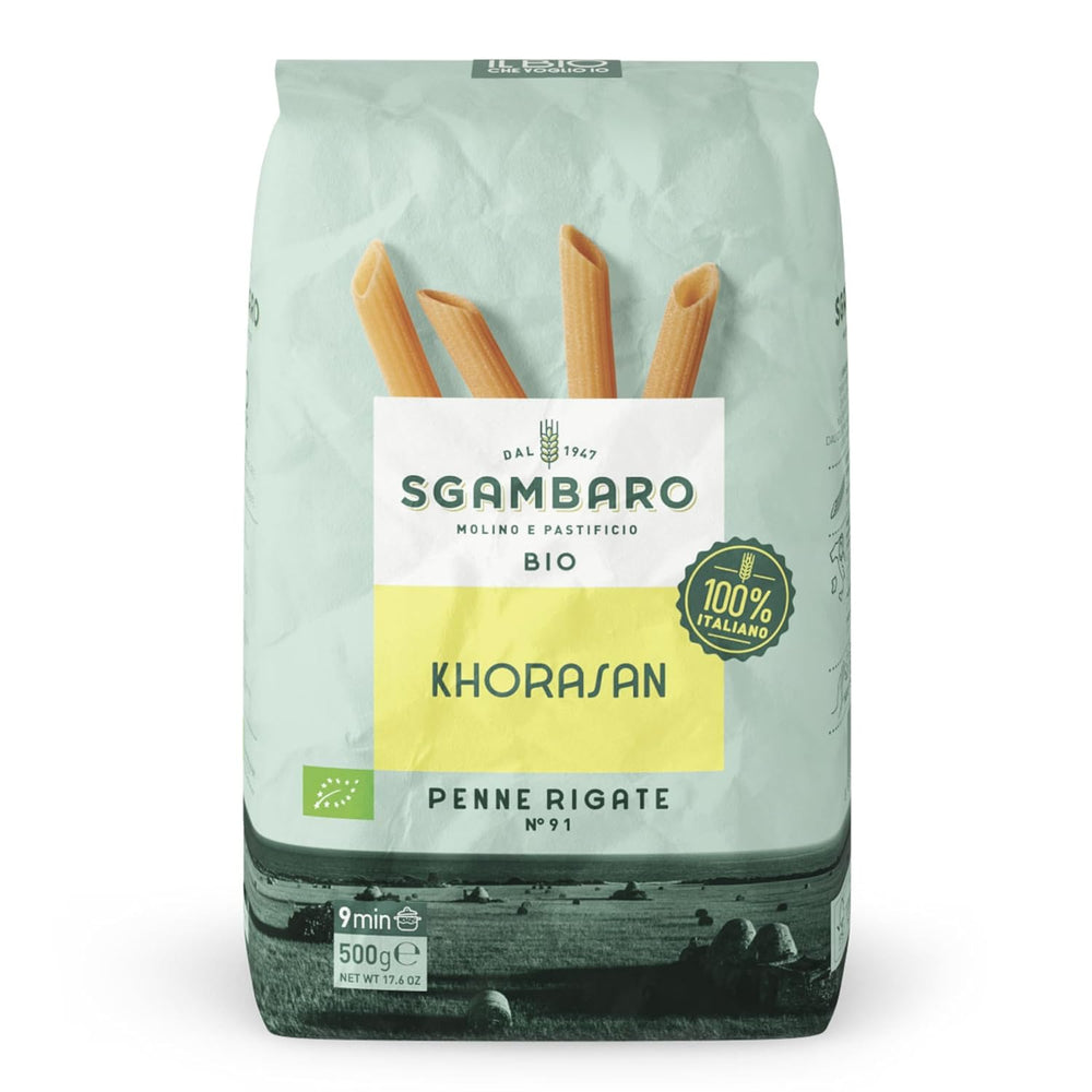 Pâtes Penne Rigate Bio N.91 - 500g de Blé du Khorasan - Blé ancien, riche en protéines, 100% cultivé en Italie - Polyvalent en cuisine et riche en nutriments