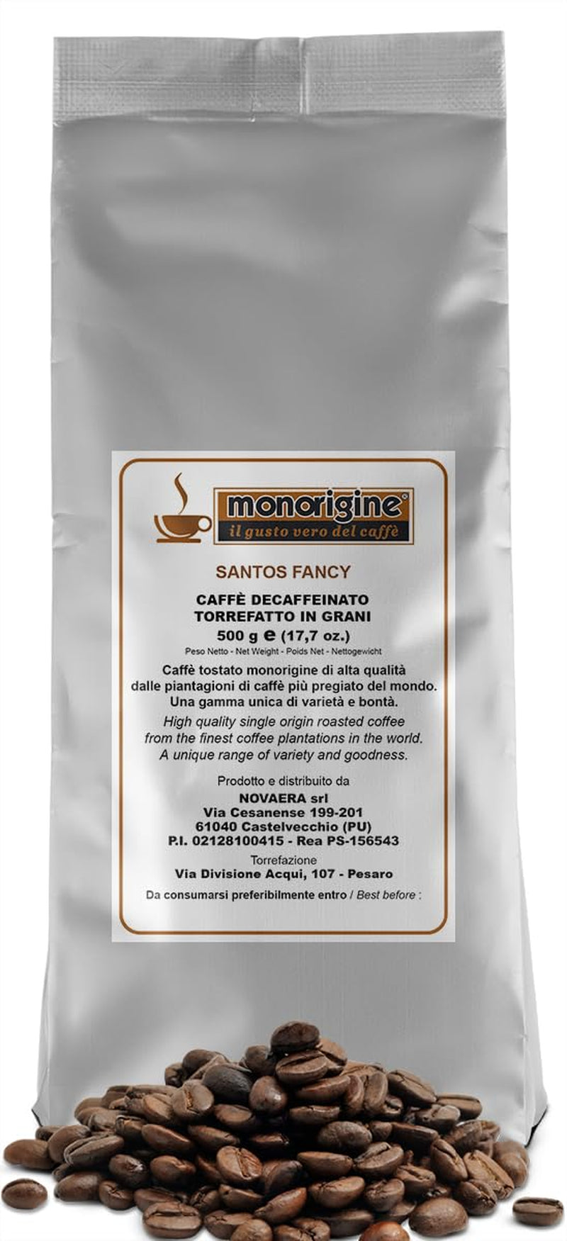 Café en grains Santos Fancy, décaféiné, 500g - Café