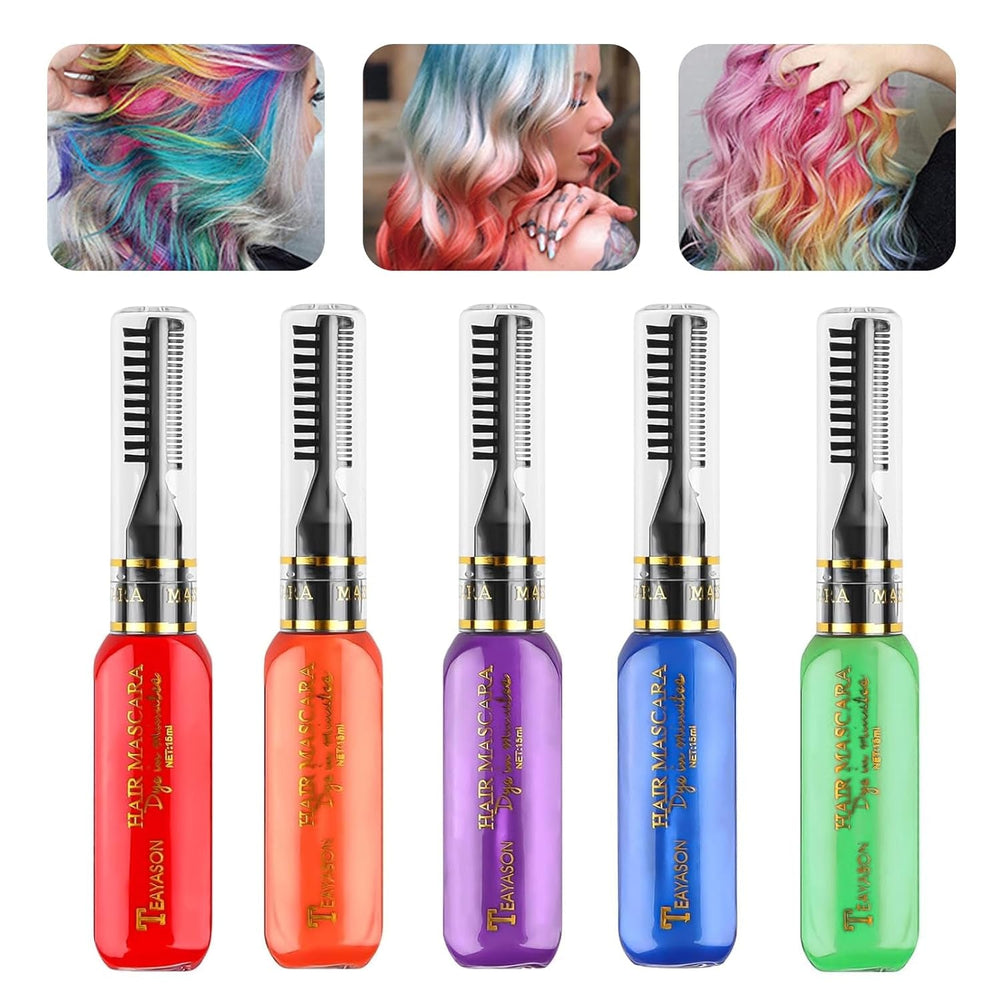 5 couleurs teinture capillaire temporaire cire pour cheveux colorée mascara pour cheveux mascara de teinture capillaire temporaire pour filles et femmes craie de teinture capillaire lavable adaptée aux anniversaires cosplay bricolage Halloween teinture capillaire Naty Shop Titre par défaut