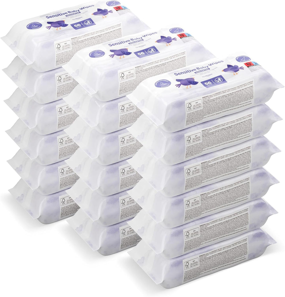 by Amazon Sensitive Babytücher, Unparfümiert, 1008 Feuchttücher, 18er-Packung á 56 Stück (Zuvor eine Marke von Mama Bear, gleiches Produkt)