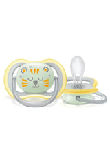 Philips AVENT Sucette de nuit Ultra Air pour bébés de 18 mois et plus qui brillent dans le noir, pack de deux nuages/tigre (modèle SCF376/01)