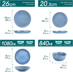 Ensemble de cuisine pour 6 personnes, vancasso ANYA Blau Teller Set Modern 24 teilig, Tafelservice mit Speiseteller, Suppenteller, Desserttellern, Schüsseln, Geschirr Set Spülmaschinen et Mikrowellenfest