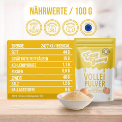 EASY YUMMY - Vollei-Eipulver (1000g = 80 Eier) aus Regionalen Niederländischen Freiland-Eiern | mythe 1-Ei-Messlöffel | Wiederverschließbarer Beutel, longue Haltbarkeit | Rührei, Cuisines, Backen | 100% eux