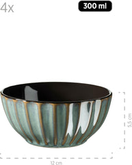 MÄSER 931966 Série Confino Service de table pour 4 personnes, look vintage moderne, service de petit-déjeuner en céramique, 12 pièces, couleur essence avec accents noirs, grès
