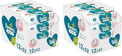Lingettes Pampers Sensitive pour bébé, 624 lingettes (12 x 52), non parfumées, pour un nettoyage doux et doux (paquet de 2)