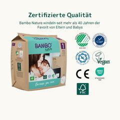 Couches pour bébé Bambo Nature, taille 1 (2-4 kg), boîte mensuelle de 132 unités | Couches haut de gamme avec protection améliorée contre les fuites | Confort et liberté ultimes pour les nouveau-nés | Couches testées dermatologiquement