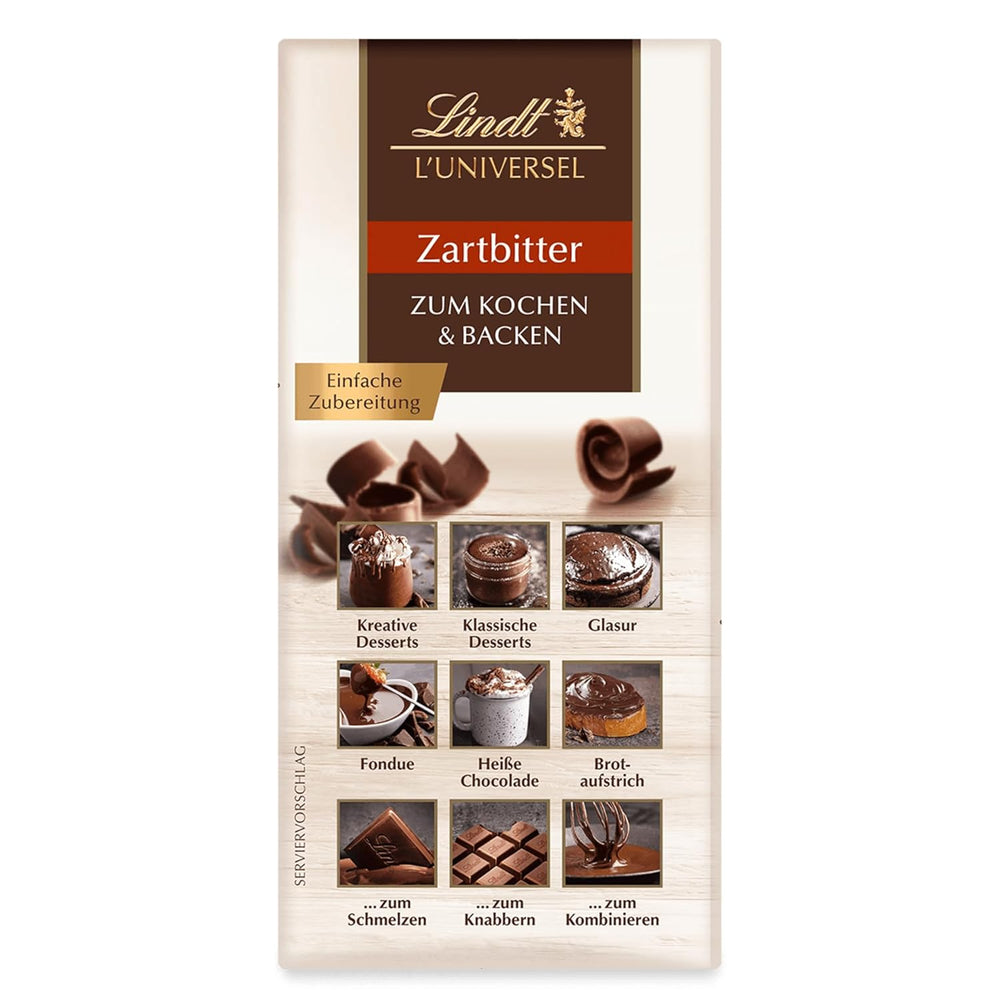 Chocolat Lindt | L'Univers | 200g Chocolat pour la cuisine et la pâtisserie, pour les desserts, comme glaçage, fondue, tartinade ou pour les collations | Chocolat pour la pâtisserie