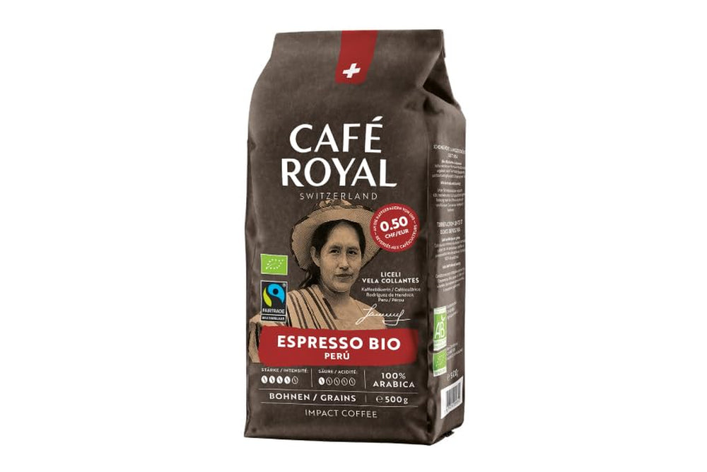 Café Royal Bio Espresso Pérou – Cafés à café 100 % Arabica, aromatiques intenses, rôtis foncés, étoiles 4/5, Bio & Fairtrade, 500 g de pots de fleurs