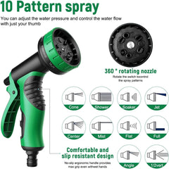 Tuyau d'arrosage flexible vert de 30 m/100 pieds avec buse de pulvérisation et connecteurs en laiton de 3/4" et 1/2" 10 fonctions Tuyau d'eau extensible 3 fois extensible sans pli pour sol de jardin, terrasse, voiture