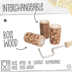 ScrapCooking 3798 Ensemble de rouleaux à biscuits de Noël - 3 mini rouleaux à biscuits en bois à motifs - Décorations en relief - Emporte-pièce sablé