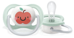 Sucette Philips AVENT ultra air - paquet de 2, sans BPA, respirante, pour bébés de 0 à 6 mois, avec étui de transport et stérilisation, pomme/poire (modèle SCF080/17)
