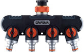 Distribuitor GRIFEMA cu 4 căi, racord de apă de 3/4 inch și 1/2 inch, 4 dispozitive pot fi conectate simultan, debit de apă reglabil, portocaliu/negru